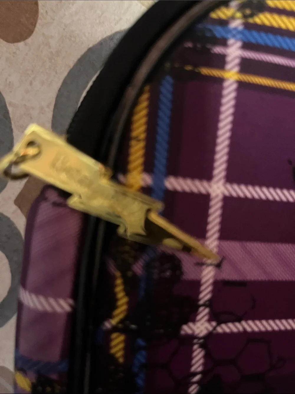 Betsey Johnson Purple Plaid Cosmetic/laptop Padded Case with Gold Plaque